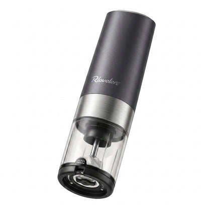 Rlovelen™ GrindPod S2 Electric Spice Grinder, Battery-Powered One-Touch Pepper & Salt Mill with Adjustable Coarseness, Ceramic Grinding Mechanism, LED Light and Clear Spice Window for Kitchen & Table