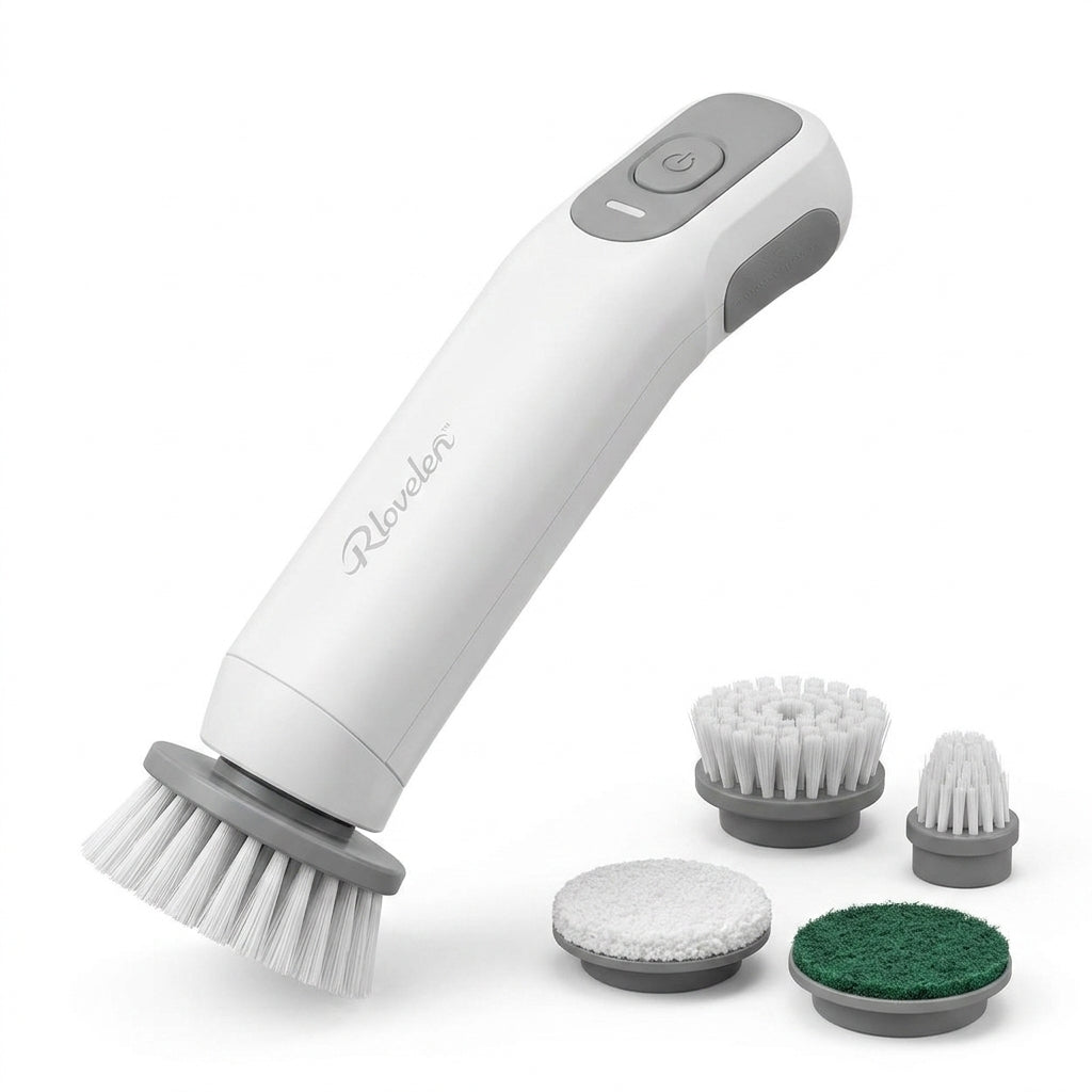 Rlovelen™ SpinMate C5 Cordless Electric Spin Scrubber, Compact Rechargeable Power Cleaning Brush with 5 Interchangeable Heads, Dual-Speed Control & USB-C Charging for Kitchen, Sink, Tile, Grout, Bathroom & Home Cleaning
