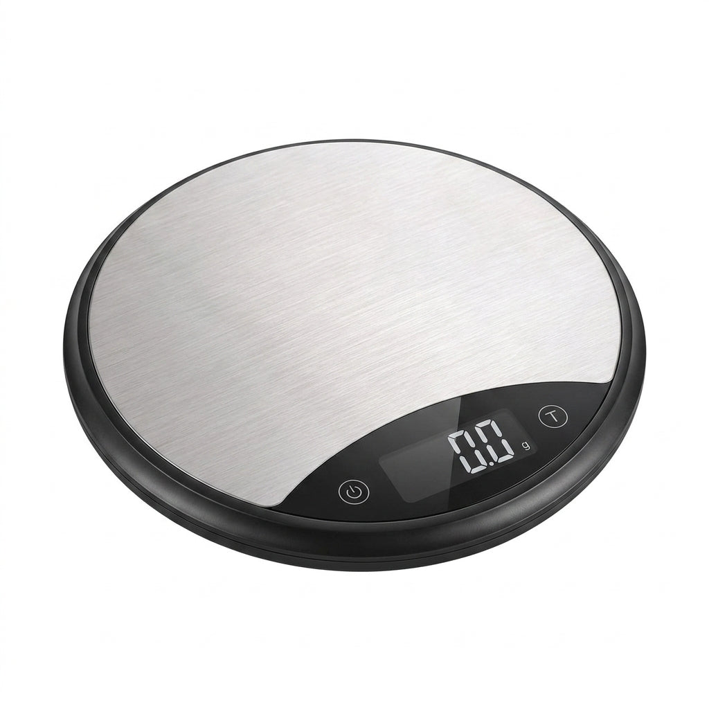Rlovelen™ HaloBake R11 Round Digital Kitchen Scale, 11 lb Capacity, Water-Resistant Baking Food Scale with LCD Display, Tare Function & Multiple Units, Stainless Steel Weighing Surface, Batteries Included