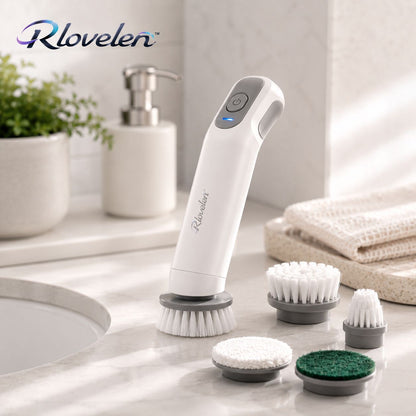Rlovelen™ SpinMate C5 Cordless Electric Spin Scrubber, Compact Rechargeable Power Cleaning Brush with 5 Interchangeable Heads, Dual-Speed Control & USB-C Charging for Kitchen, Sink, Tile, Grout, Bathroom & Home Cleaning