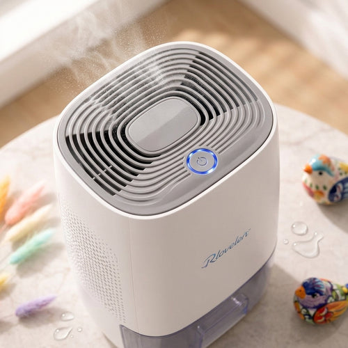 Rlovelen™ AirDrop D16 Mini Electric Dehumidifier, Compact Quiet Small-Space Moisture Remover with 16 oz Water Tank, Auto Shut-Off, LED Indicator & Low-Energy Peltier Design for Kitchen, Bathroom, Bedroom, Closet & Home