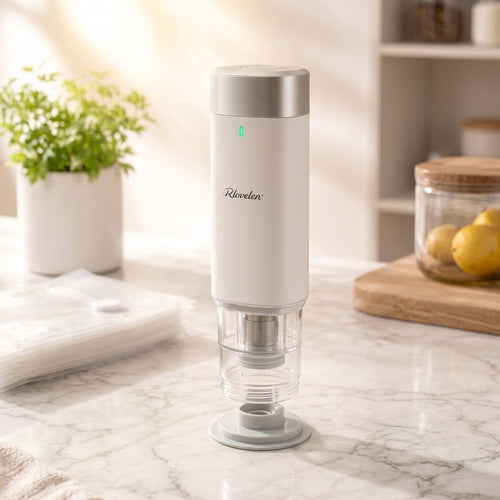 Rlovelen™ FreshPod V60 Rechargeable Handheld Food Vacuum Sealer, Cordless One-Touch Vacuum Pump with Reusable Food Storage Bags, USB-C Charging for Meal Prep, Leftovers, Freezer Storage & Sous Vide Prep