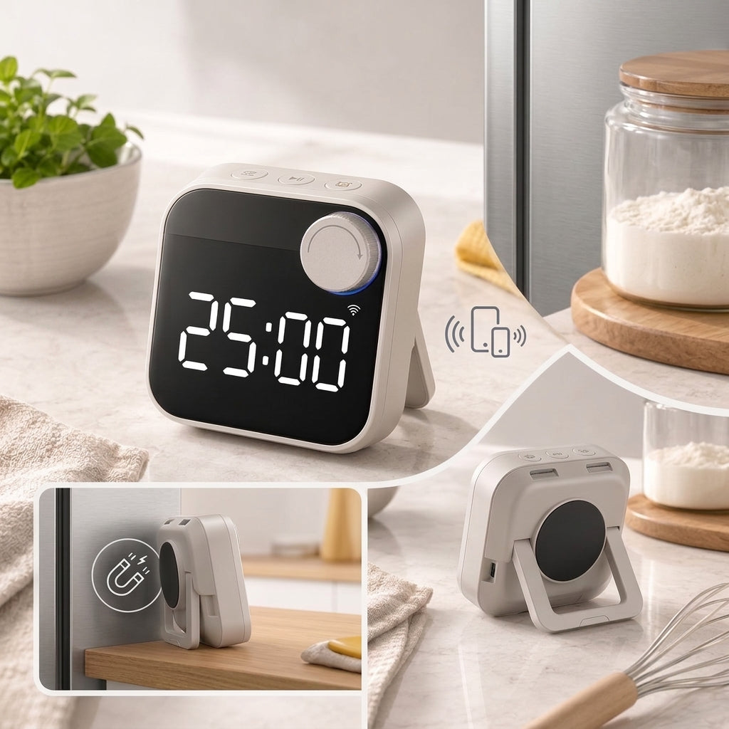 Rlovelen™ TimeHalo W3 Smart WiFi Kitchen Timer, Large LED Digital Countdown Timer with App Control, Multiple Timer Presets, Adjustable Alarm & Magnetic Stand for Cooking, Baking and Meal Prep