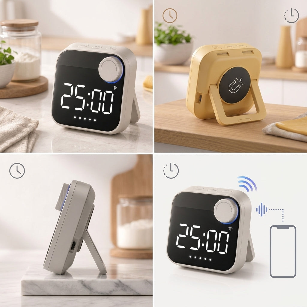 Rlovelen™ TimeHalo W3 Smart WiFi Kitchen Timer, Large LED Digital Countdown Timer with App Control, Multiple Timer Presets, Adjustable Alarm & Magnetic Stand for Cooking, Baking and Meal Prep