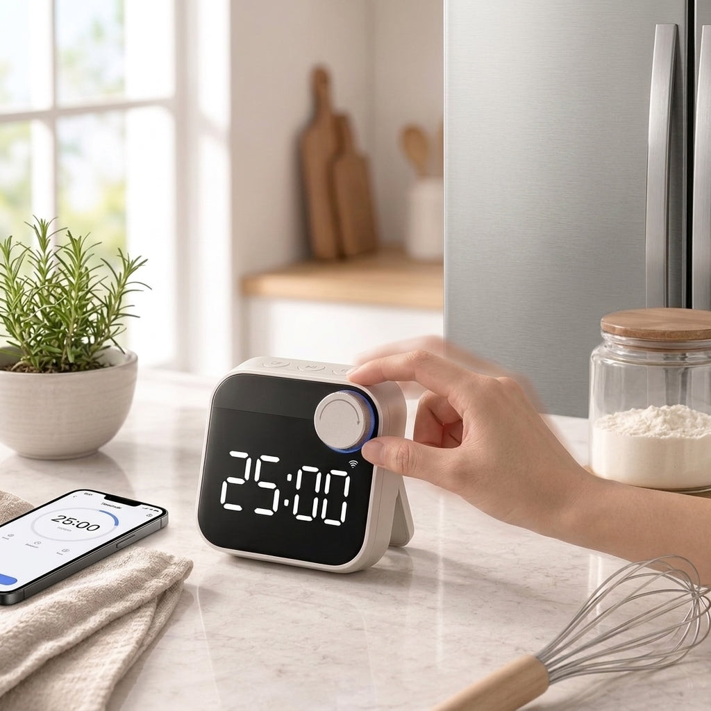 Rlovelen™ TimeHalo W3 Smart WiFi Kitchen Timer, Large LED Digital Countdown Timer with App Control, Multiple Timer Presets, Adjustable Alarm & Magnetic Stand for Cooking, Baking and Meal Prep