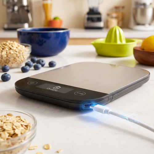 Rlovelen™ Forma S11 Digital Food Kitchen Scale, 11 lb Capacity, Grams & Ounces, Tare Function, 304 Stainless Steel Platform, USB-C Rechargeable Scale for Baking, Cooking, Meal Prep & Everyday Weighing
