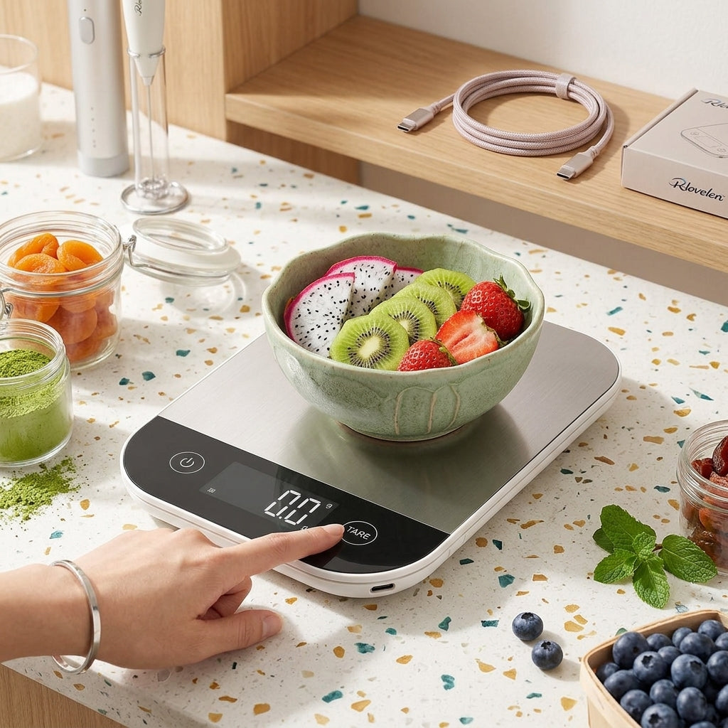 Rlovelen™ Forma S11 Digital Food Kitchen Scale, 11 lb Capacity, Grams & Ounces, Tare Function, 304 Stainless Steel Platform, USB-C Rechargeable Scale for Baking, Cooking, Meal Prep & Everyday Weighing