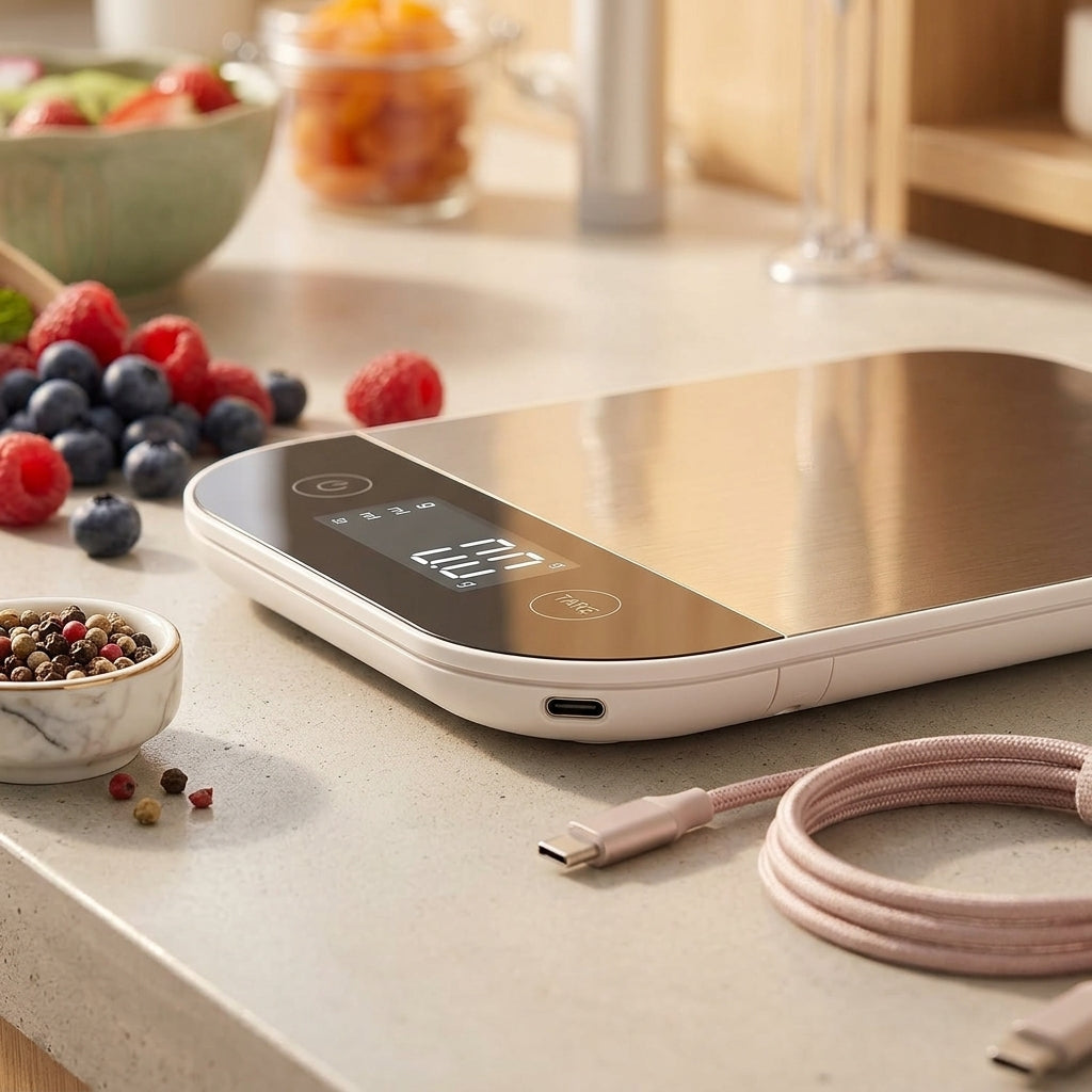 Rlovelen™ Forma S11 Digital Food Kitchen Scale, 11 lb Capacity, Grams & Ounces, Tare Function, 304 Stainless Steel Platform, USB-C Rechargeable Scale for Baking, Cooking, Meal Prep & Everyday Weighing