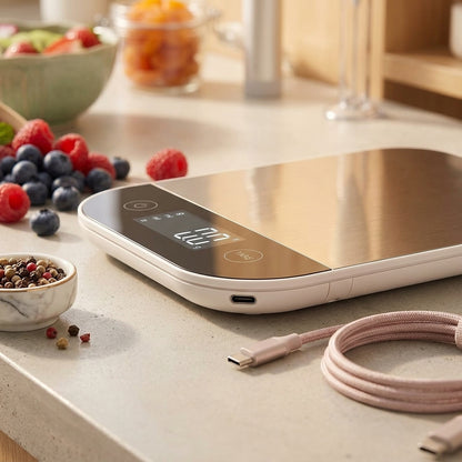 Rlovelen™ Forma S11 Digital Food Kitchen Scale, 11 lb Capacity, Grams & Ounces, Tare Function, 304 Stainless Steel Platform, USB-C Rechargeable Scale for Baking, Cooking, Meal Prep & Everyday Weighing