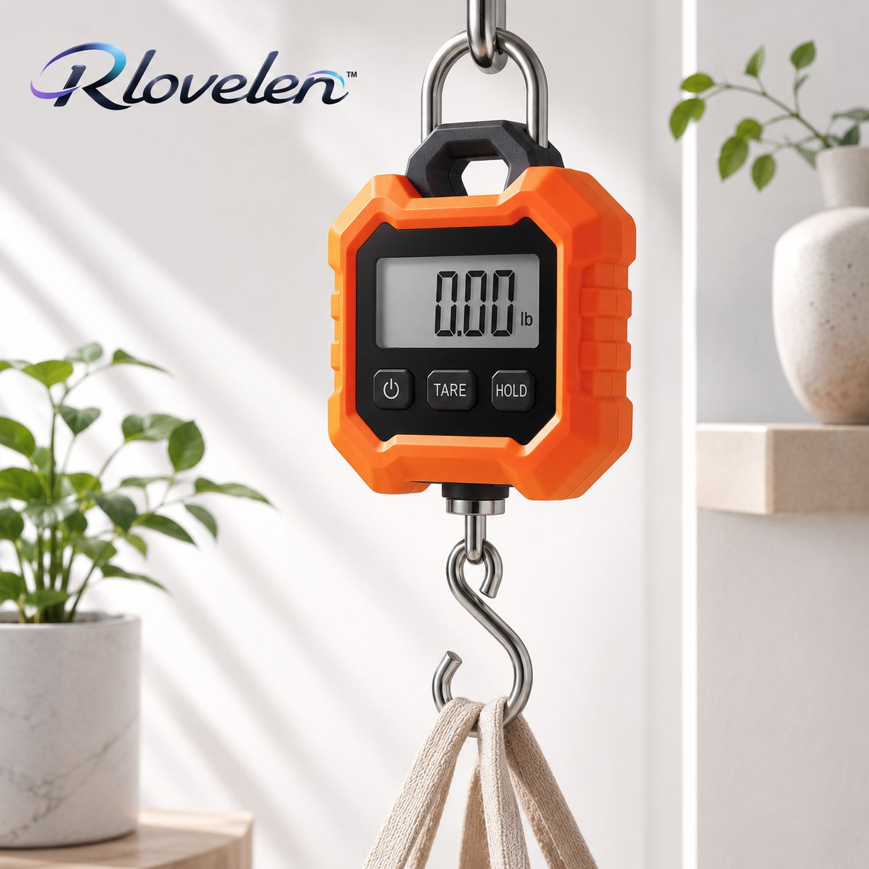 Rlovelen™ LiftGo H440 Digital Hanging Scale, 440 lb / 200 kg Capacity, Portable Handheld Hook Scale with Backlit LCD, Tare & Hold Functions for Grocery, Household, Luggage and Everyday Utility Weighing