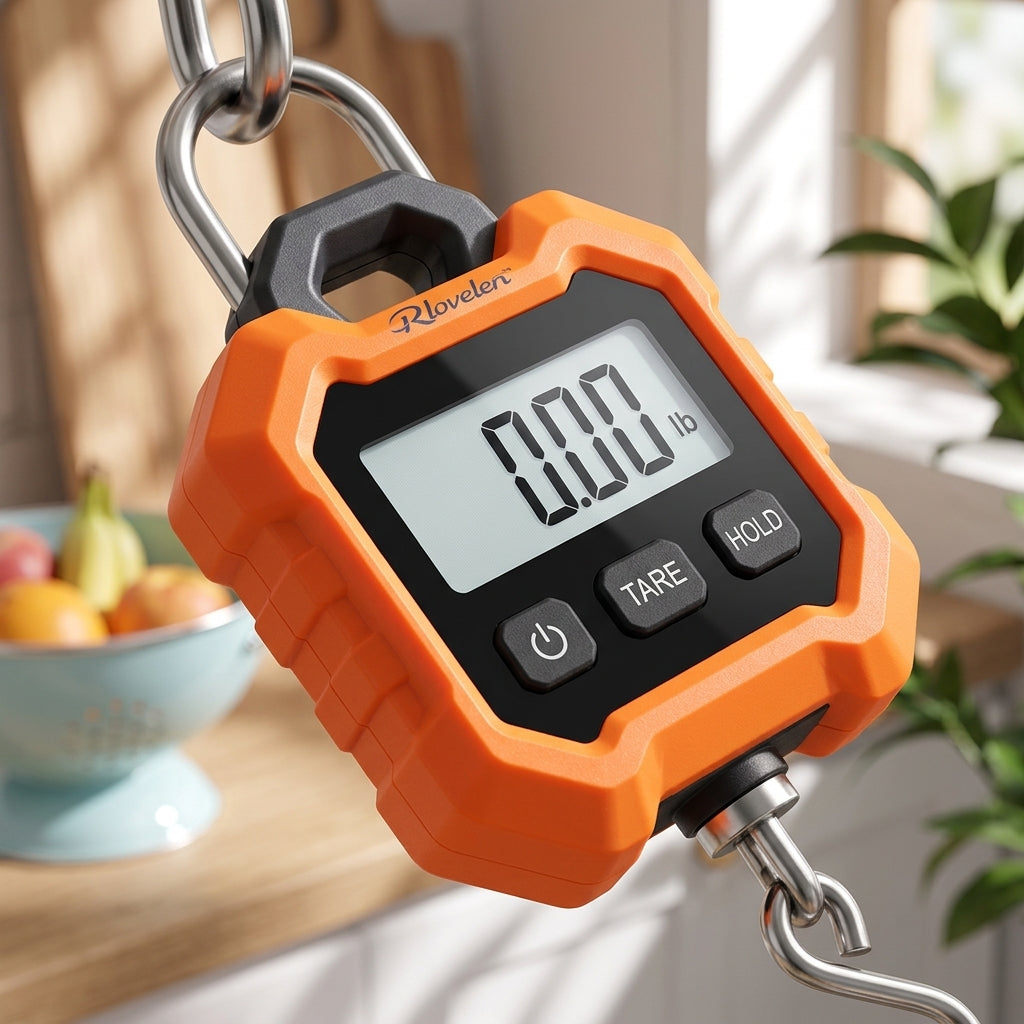 Rlovelen™ LiftGo H440 Digital Hanging Scale, 440 lb / 200 kg Capacity, Portable Handheld Hook Scale with Backlit LCD, Tare & Hold Functions for Grocery, Household, Luggage and Everyday Utility Weighing