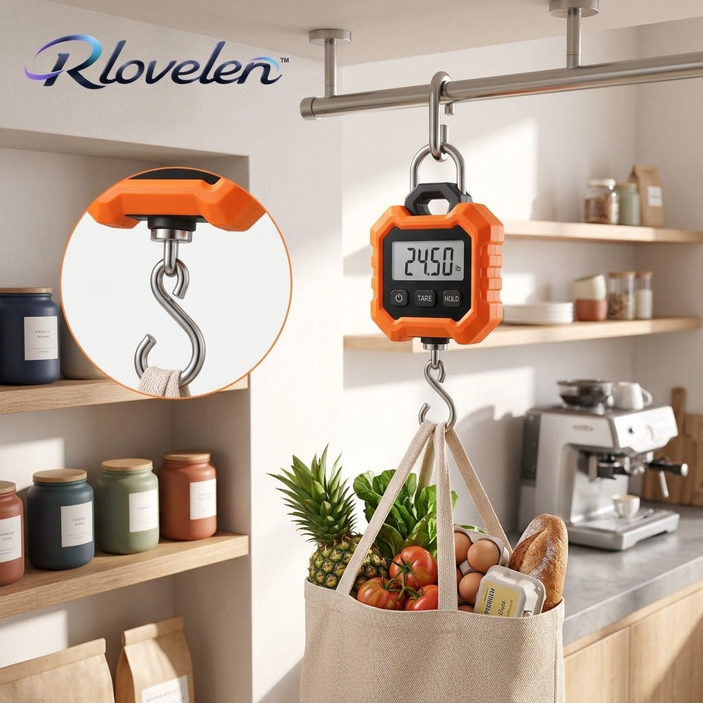 Rlovelen™ LiftGo H440 Digital Hanging Scale, 440 lb / 200 kg Capacity, Portable Handheld Hook Scale with Backlit LCD, Tare & Hold Functions for Grocery, Household, Luggage and Everyday Utility Weighing