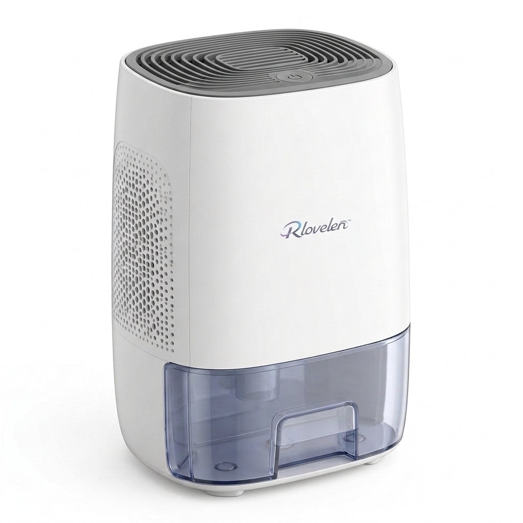 Rlovelen™ AirDrop D16 Mini Electric Dehumidifier, Compact Quiet Small-Space Moisture Remover with 16 oz Water Tank, Auto Shut-Off, LED Indicator & Low-Energy Peltier Design for Kitchen, Bathroom, Bedroom, Closet & Home