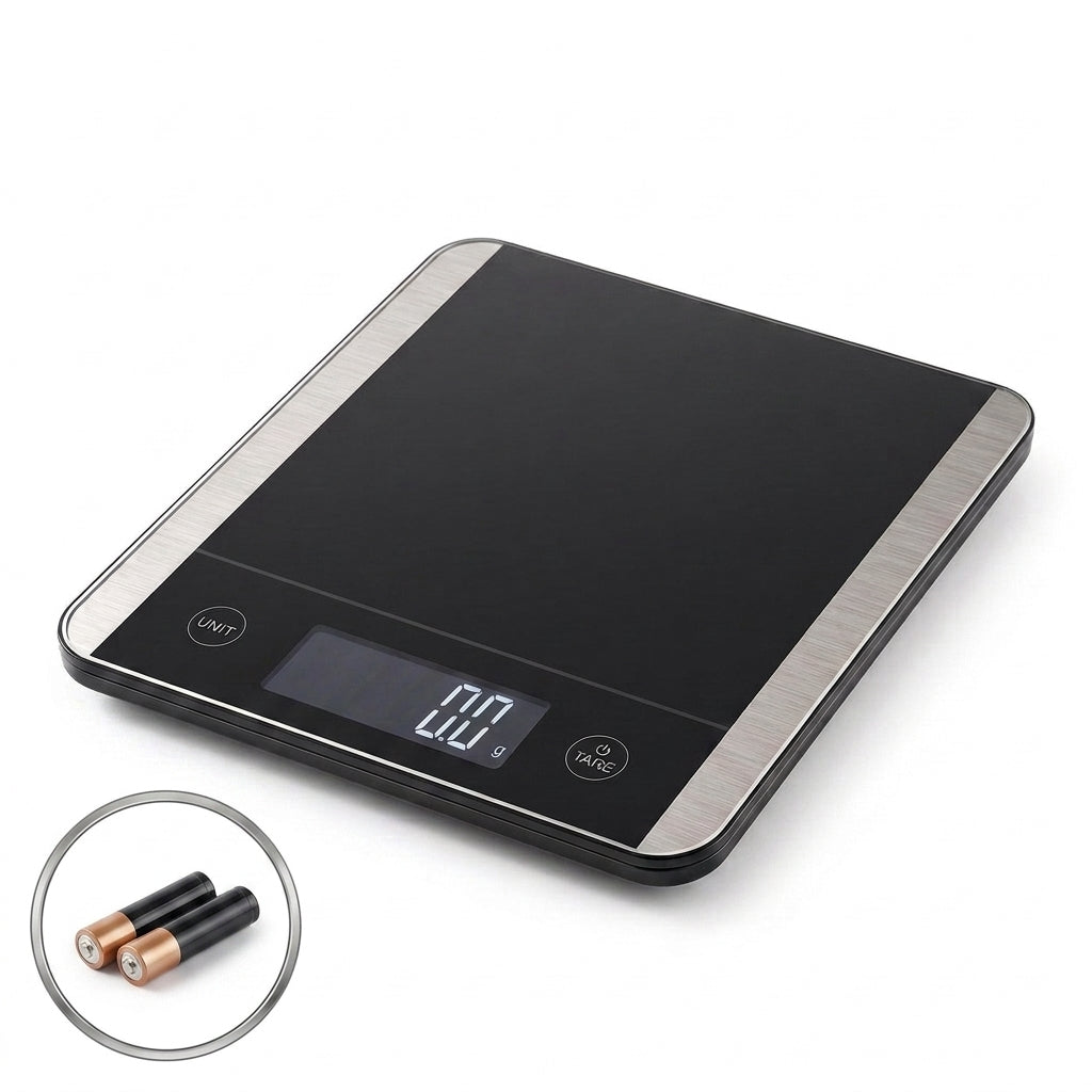 Rlovelen™ Vetra X22 Digital Kitchen Food Scale, 22 lb High Capacity, 1 g / 0.1 oz Graduation, Tempered Glass & Stainless Steel Surface, Backlit LCD, Tare Function for Cooking, Baking & Meal Prep