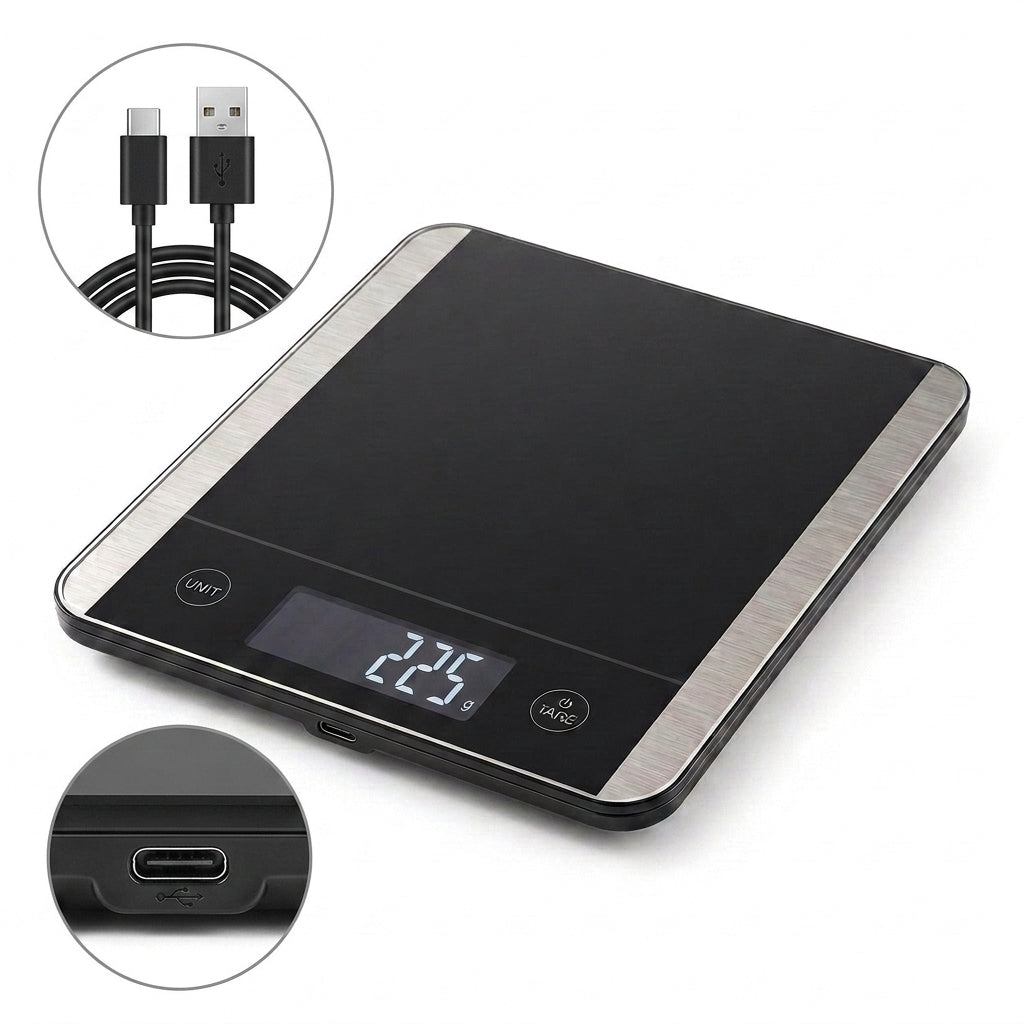 Rlovelen™ Vetra X22 Digital Kitchen Food Scale, 22 lb High Capacity, 1 g / 0.1 oz Graduation, Tempered Glass & Stainless Steel Surface, Backlit LCD, Tare Function for Cooking, Baking & Meal Prep