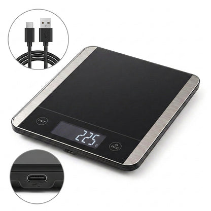 Rlovelen™ Vetra X22 Digital Kitchen Food Scale, 22 lb High Capacity, 1 g / 0.1 oz Graduation, Tempered Glass & Stainless Steel Surface, Backlit LCD, Tare Function for Cooking, Baking & Meal Prep