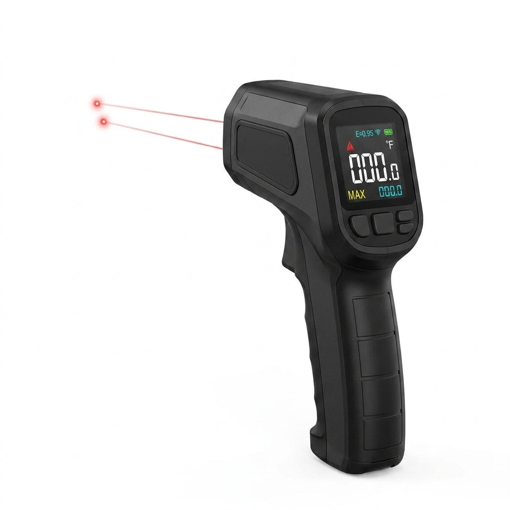 Rlovelen™ SpectrumRay C1500 Infrared Thermometer Gun with Large Color Display, Dual Laser Targeting, Adjustable Emissivity, High/Low Alert & MAX/MIN Surface Temperature Modes for Pizza Oven, Griddle, BBQ, HVAC & Automotive Use
