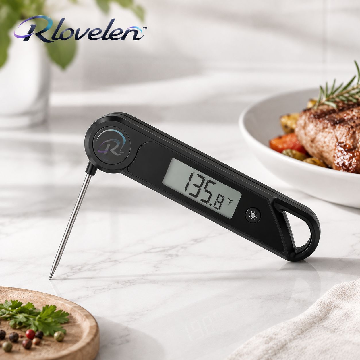 Rlovelen™ FoldSense P650 Instant Read Digital Meat Thermometer, Folding Food Temperature Probe with Backlit LCD, °F/°C Cooking Thermometer for Kitchen, BBQ, Grilling, Baking & Liquids