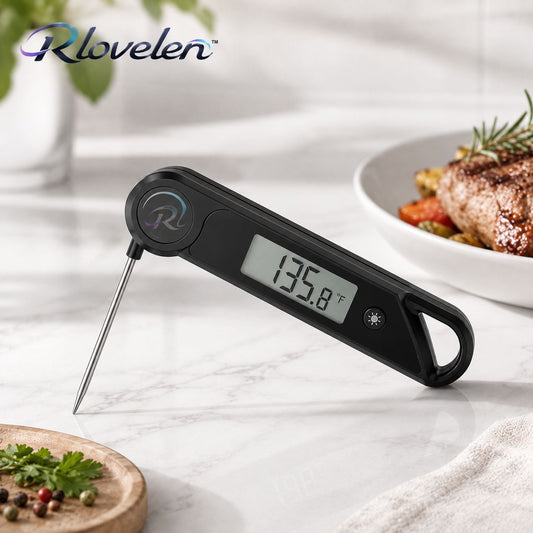 Rlovelen™ FoldSense P650 Instant Read Digital Meat Thermometer, Folding Food Temperature Probe with Backlit LCD, °F/°C Cooking Thermometer for Kitchen, BBQ, Grilling, Baking & Liquids