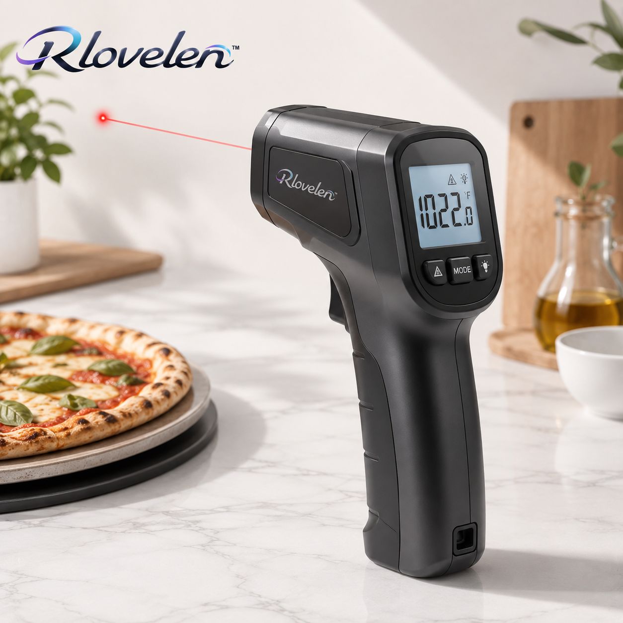 Rlovelen™ SurfaceRay I1050 Infrared Thermometer Gun, Non-Contact Laser Surface Temperature Reader with Adjustable Emissivity, Backlit LCD & MAX Hold for Pizza Oven, Griddle, BBQ, Kitchen, HVAC & Automotive Checks
