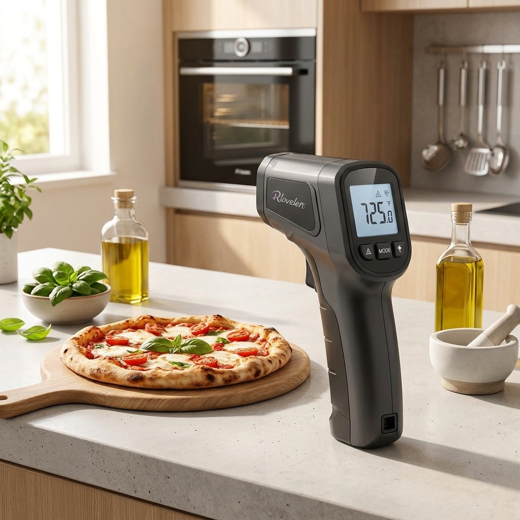 Rlovelen™ SurfaceRay I1050 Infrared Thermometer Gun, Non-Contact Laser Surface Temperature Reader with Adjustable Emissivity, Backlit LCD & MAX Hold for Pizza Oven, Griddle, BBQ, Kitchen, HVAC & Automotive Checks