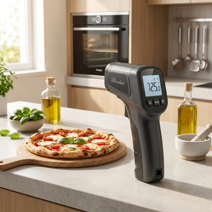 Rlovelen™ SurfaceRay I1050 Infrared Thermometer Gun, Non-Contact Laser Surface Temperature Reader with Adjustable Emissivity, Backlit LCD & MAX Hold for Pizza Oven, Griddle, BBQ, Kitchen, HVAC & Automotive Checks